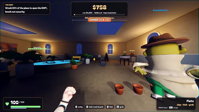 Mid-heist in a gallery, a guard right beside you