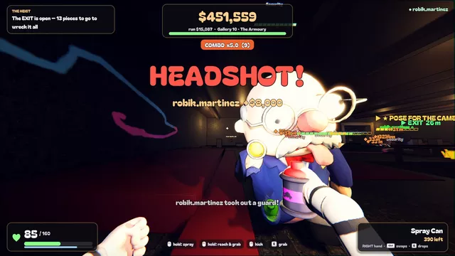 A spray-can headshot on a guard