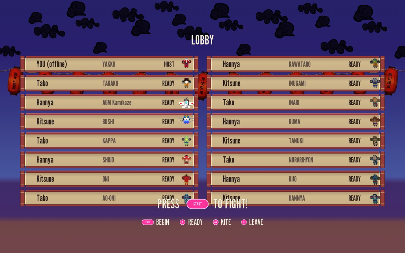 The online lobby filling with sixteen players
