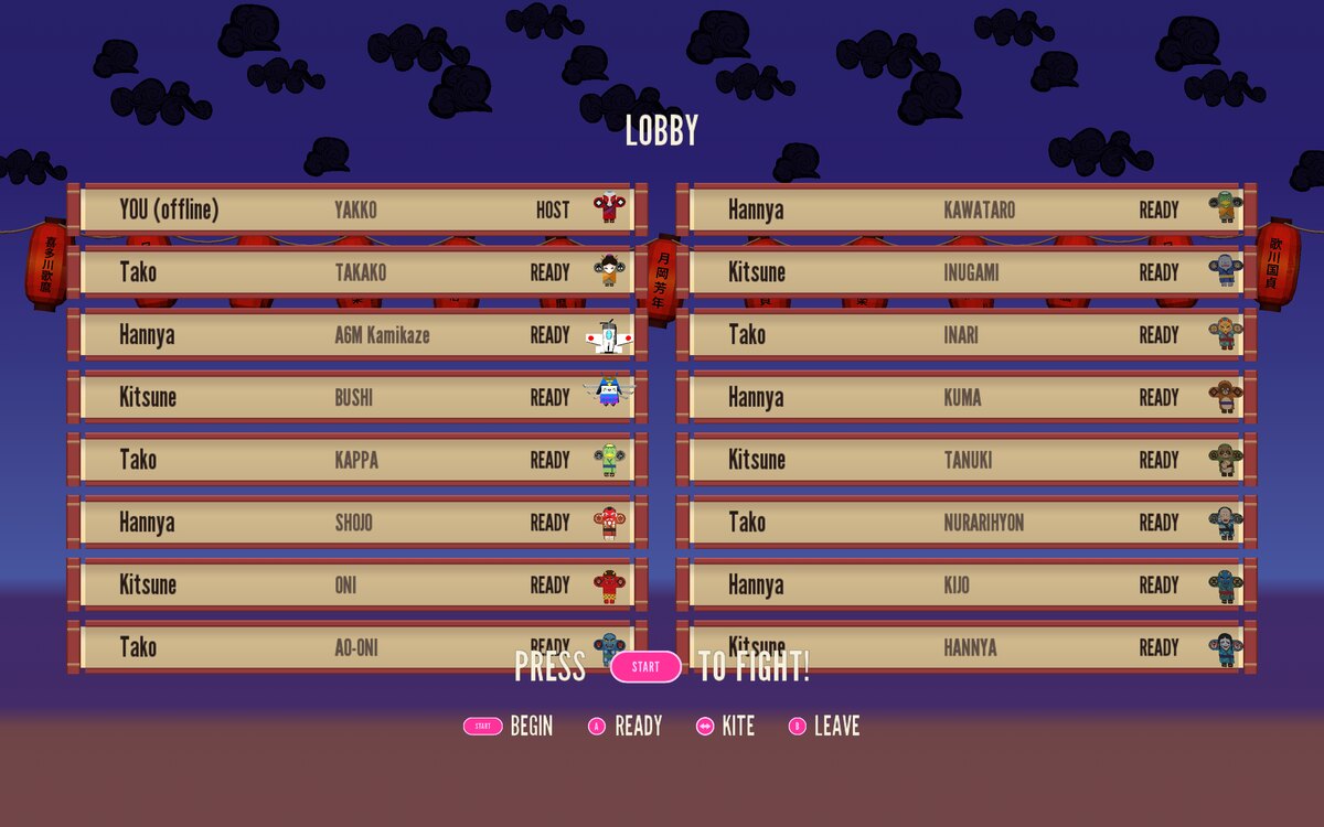 The online lobby with sixteen seats