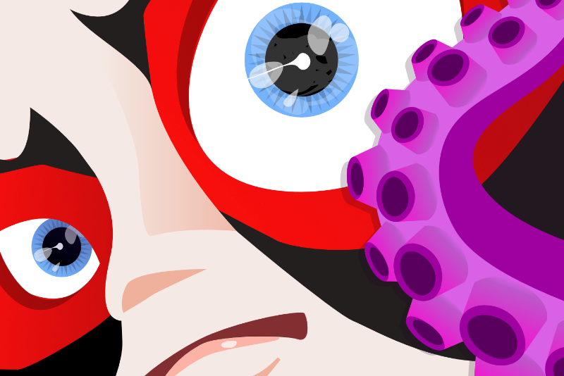 Yakko — the kabuki-faced hero and the great octopus